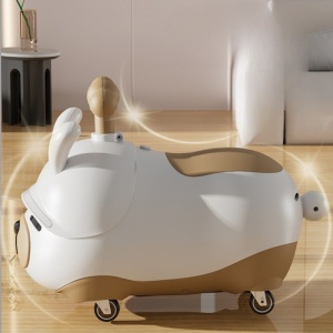 Masinuta Ride-On Flippy, Sistem Anti-Rasturnare, Sistem de Lumini si Sunet, Bluetooth, 1-3 Ani, Model Catel, 43 x 33 x 26 cm, Alb - Maro - Img 6