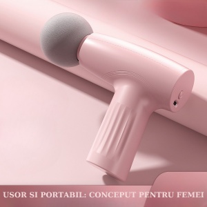 Mini Aparat de Masaj, Flippy, Tip Pistol, Incarcare USB Tip C, Portabil, Pentru Relaxare Musculara, Autonomie 120 Min, 3 Trepte de Viteza, Roz - Img 5