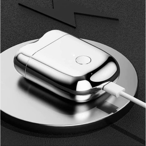 Mini Aparat de Ras Electric, Flippy, din ABS cu Fibra de Carbon, Portabil, Cap Rotativ Detasabil cu 2 Lame de Otel, Rezistent la Apa, Incarcare Type-C, Autonomie 45 min, Argintiu - Img 3