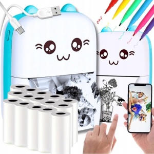 Mini Imprimanta Foto Portabila, Flippy, Incarcare USB, Bluetooth, Model Ursulet, 12 x 9 x 5 cm, Alb Albastru - Img 6