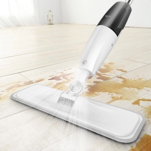 Mop plat, Flippy, cu pulverizator, pentru uz casnic, plastic, rezerva de mop din microfibra, 125x40 cm, Alb/Negru - Img 4