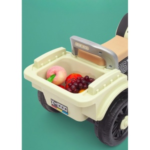 Motocicleta Electrica Flippy, cu Acumulator, cu Sistem Anti-Rasturnare, Sistem de Lumini si Muzica, Cutie de Depozitare, 1-8 Ani, 93 x 43 x 58 cm, Alb - Bej - Img 10