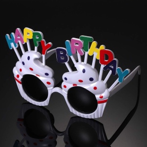 Ochelari Happy Birthday, Flippy, Tematica Aniversare, Protectie Soare, din Plastic, Model Prajiturele, 18.5x11.5 cm, Alb - Img 3