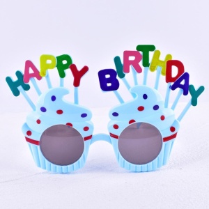 Ochelari Happy Birthday, Flippy, Tematica Aniversare, Protectie Soare, din Plastic, Model Prajiturele, 18.5x11.5 cm, Albastru - Img 3