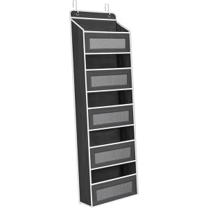 Organizator Suspendat pentru Usi, Flippy, din Nailon si Plasa, Baza de Carton Ingrosat, 5 Buzunare Principale + 5 Buzunare Laterale, 146 x 40 x 17 cm, 2 Carlige Incluse, Negru - Img 1