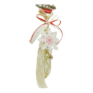 Ornament de brad fulg de nea, Flippy, alb, lemn, 25 cm - Img 3