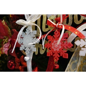 Ornament de brad fulg de nea, Flippy, gri, lemn, 25 cm - Img 7
