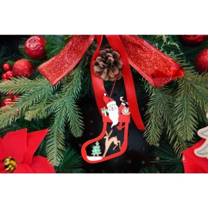 Ornament de brad Mos Craciun cu cerb, Flippy, multicolor, lemn, 10 cm - Img 3