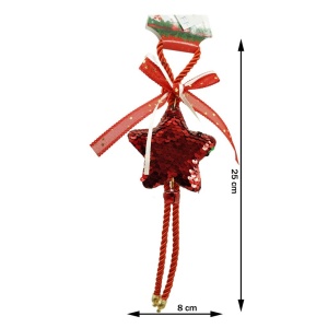 Ornament de brad stea cu paiete, Flippy, rosu, lemn, 25 cm - Img 2