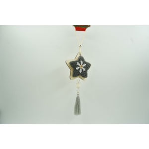 Ornament de brad stea, Flippy, negru, lemn/textil, 25 cm - Img 2