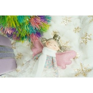Ornament de Craciun ingeras, Flippy, alb, textil, 37 cm - Img 6