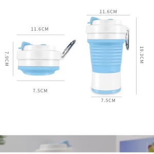 Pahar pliabil din silicon Flippy, pentru calatorii, camping, 750 ml, pai inclus, 11.6 x 19.3 cm, albastru - Img 4
