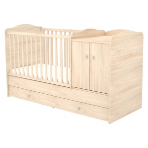 Patut copii transformabil din lemn cu 2 sertare Hubners Eva Maxi Kombi 120x70 cm natur - Img 1