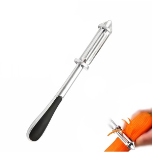 Peeler 2in1 pentru Legume si Fructe, Flippy, Multifunctional, cu 2 Lame de Curatati si Feliat, Varf Ascutit pentru Gaurit, 18 cm, din Otel Inoxidabil, Argintiu/Negru - Img 8