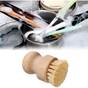 Perie de Curatat Vase si Alimente, Flippy, din Lemn de Fag, 8 x 5 cm, Perie din Sisal, Bej - Img 2