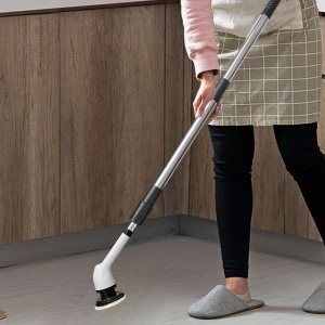 Perie Electrica de Curatare, Flippy, pentru Gresie, Baie, Bucatarie, 25x20x9.5 cm, cu 6 Capete, Maner Extensibil Detasabil 84-127cm, Incarcare USB-Type C, Rotire 360 de Grade, 3000 mAh, Culoare: Alb - Img 2