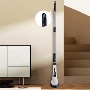 Perie Electrica de Curatare, Flippy, pentru Gresie, Baie, Bucatarie, 25x20x9.5 cm, cu 6 Capete, Maner Extensibil Detasabil 84-127cm, Incarcare USB-Type C, Rotire 360 de Grade, 3000 mAh, Culoare: Alb - Img 8