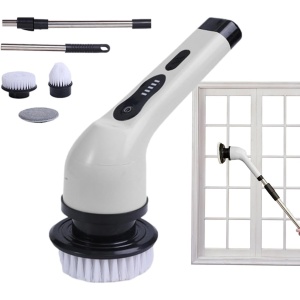 Perie Electrica de Curatare, Flippy, pentru Gresie, Baie, Bucatarie, 25x20x9.5 cm, cu 6 Capete, Maner Extensibil Detasabil 84-127cm, Incarcare USB-Type C, Rotire 360 de Grade, 3000 mAh, Culoare: Alb - Img 10