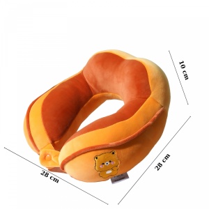 Perna de Calatorie, Flippy, Pentru Gat si Cap, Umplutura din Bumbac, 28x28x10 cm, cu Model Brodat Urs, Portocaliu - Img 4