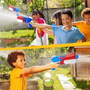Pistol cu Apa pentru Copii, Rezervor, Pentru Piscina/Plaja, Flippy, 6ani+, Albastru deschis/Rosu, 300ML - Img 3