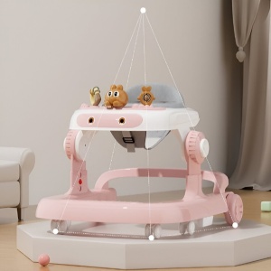 Premergator Multifunctional cu Roti Flippy, Model Iepuras, Inaltime Ajustabila, Tavita, Muzica, Lumini, 66x59x41 cm, Roz - Img 8
