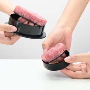 Presa dubla pentru hamburgeri 2 in 1, forma si presa, doua dimensiuni, cu maner, usor de curatat si folosit, material ABS, 100 de foi hartie de copt incluse, 13x13.5x7 cm, fara lipire, neagra - Img 8