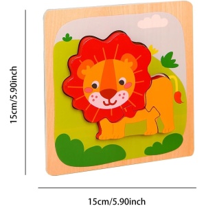 Puzzle Montessori din Lemn pentru Copii, Flippy, 3D, 0-3 Ani, Model Leu, Educativ, Intuitiv, Creativ, 3 Piese, 15x15x0.5 cm, Multicolor - Img 6