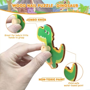 Puzzle Montessori din Lemn pentru Copii, Flippy, 3D, 0-3 Ani, Model Dinozauri, Educativ, Intuitiv, Creativ, 8 Piese, 30x22.5x0.8 cm, Multicolor - Img 5