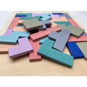 Puzzle Montessori, Flippy, din Lemn, Tip Tetris, +36 Luni, Forme Neregulate, 40 Piese, 26.5 x 17.7 cm, Multicolor Pastelat - Img 4