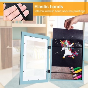 Rama Foto Flippy, cu Magnet, din Lemn, cu Spatiu Pentru Depozitare, Pentru Desene si Picturi A4, Sticla Securizata, Rama MDF, 21x30 cm, Albastru - Img 4
