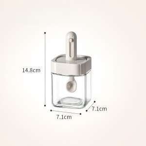 Recipient pentru Depozitarea Condimentelor, Flippy, Borcan din Sticla, Capac si Lingura Incorporate, Uz Casnic, 300 ml, 7.1x7.1x14.8 cm, Gri - Img 2