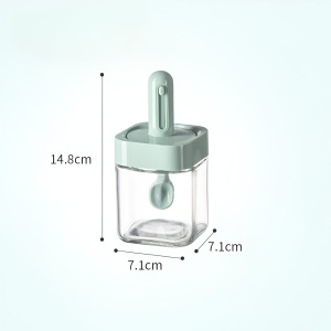Recipient pentru Depozitarea Condimentelor, Flippy, Borcan din Sticla, Capac si Lingura Incorporate, Uz Casnic, 300 ml, 7.1x7.1x14.8 cm, Verde - Img 6