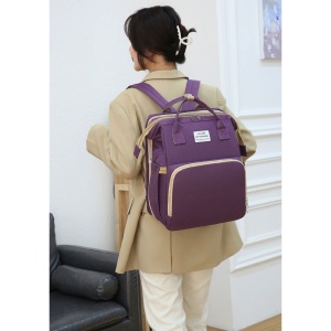 Rucsac Multifunctional pentru Mamici, Flippy, cu Patut Pliabil si Baza de Schimbat, Rezistent la Apa, Capacitate Mare, Usor, Compartimente Multiple, Buzunar Termic pentru Lapte, 42 x 32 x 22 cm, Mov - Img 6