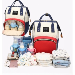 Rucsac Multifunctional pentru Mamici, Flippy, din Panza Oxford, Compartimentare Multipla, Impermeabil, 43 x 18 x 26 cm, Alb/Rosu/Albastru - Img 9