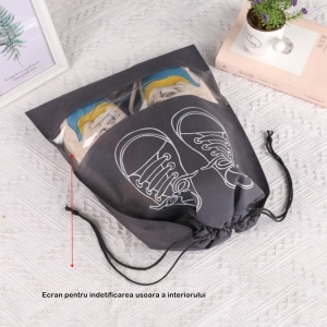 Sac depozitare incaltaminte, pentru voiaj sau depozitare, rezistent la praf, compatibil cu masina de spalat, 27 x 36 cm, gri deschis - Img 2