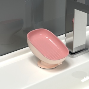 Savoniera din Plastic, Flippy, cu Ventuza, Design Modern, Roz - Img 2