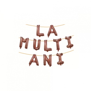 Set 10 Baloane din Folie Metalizata, Flippy, Figurine Litere, Model La multi ani, Tema Aniversare, 40 cm, Ambalaj Individual, Pai Inclus, Umflare cu Aer sau Heliu, Bej - Img 2