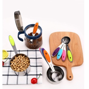 Set 10 Piese de Masurare, Flippy, 5 Linguri Gradate + 5 Cesti Gradate, Otel Inoxidabil + Silicon, 19 x 8 x 9 cm, Multicolor - Img 5