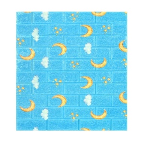 Set 10 Placi Tapet 3D, Flippy, 70 x 77 cm, Grosime 3 mm, din Polietilena, Tip Caramida, Model Luna, Suprafata acoperita 5.3 mp, Albastru