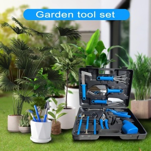 Set 10 Unelte de Gradina, Flippy, pentru Plantare Prelucrare Sol si Ingrijire Plante, Manere Albastre, Material PVC si Otel Inoxidabil, Cutie Inclusa, 37x28x7 cm, Negru - Img 2