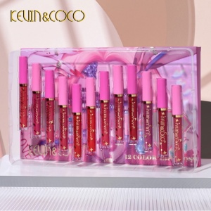 Set 12 Lip Gloss Kevin&Coco, nuante de rosu si rose, cutie dreptunghiulara, 26.5x16.5x2.2 cm, 200 g, multicolor - Img 5