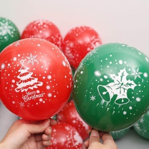 Set 16 Baloane din Latex, Flippy, Model Merry Christmas, Tematica Craciun, 25 cm, Verde Rosu - Img 10
