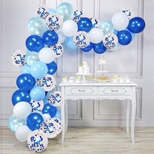 Set 16 Baloane din Latex Metalizate, Flippy, Model Party, 30 cm, Alb, Albastru, Albastru Chrome, Transparent Confetti 2.8 g - Img 5