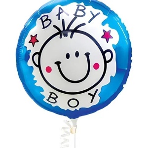 Set 2 Baloane din Folie Metalizata, Flippy, Figurine Stea si Cerc, Tema Botez Baietel, 45 cm, Ambalaj Individual, Pai Inclus, Umflare cu Aer sau Heliu, Albastru - Img 6