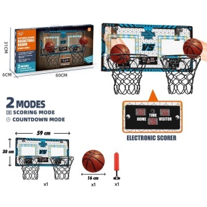 Set 2 Cosuri de Baschet pentru Copii, Flippy, cu Tablou de Bord Electronic, Pentru 2 Jucatori, Minge, Pompa, 2 Moduri, Interior/Exterior, Inel Metalic si Rabatabil cu Arc, Luminos, 60x31x6 cm, Multicolor - Img 11