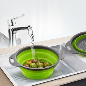 Set 2 strecuratori pliabile din silicon alimentar Flippy, cu manere, fund antiaderent si antialunecare, rotunda, doua dimensiuni, usor de depozitat, compatibil cu masina de spalat vase, verde - Img 5