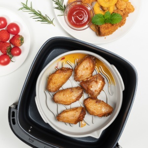 Set 2 tavi din silicon ecologic pentru air fryer Flippy, temperatura maxima 230 grade, reutilizabile, reciclabile, cu manere anti-alunecare, fund antiaderent, 18.7 x 19.5 x 7 cm, gri - Img 8