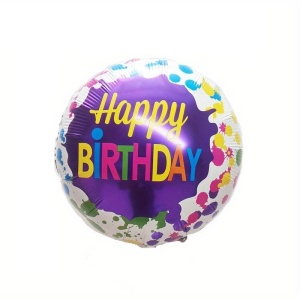 Set 3 Baloane din Folie Metalizata, Flippy, Mini Figurina Rotunda, Model Happy Birthday, 45 cm, Ambalaj Individual, Pai inclus, Umflare cu Aer sau cu Heliu, Multicolor - Img 2