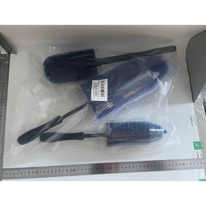 Set 3 Piese pentru Cosmetica Auto, Flippy, din Plastic si Otel, Maner Ergonomic, Perie Butuc, Anvelope, Detalii, Albastru - Img 3