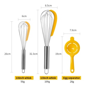 Set 3 ustensile pentru bucatarie Flippy, 2 teluri, un separator oua, inox/silicon, Galben - Img 5